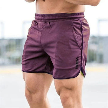 Männer Sportshorts lila, atmungsaktiv, elastisch, Fitness, Training, Gym, MABA-Logo.
