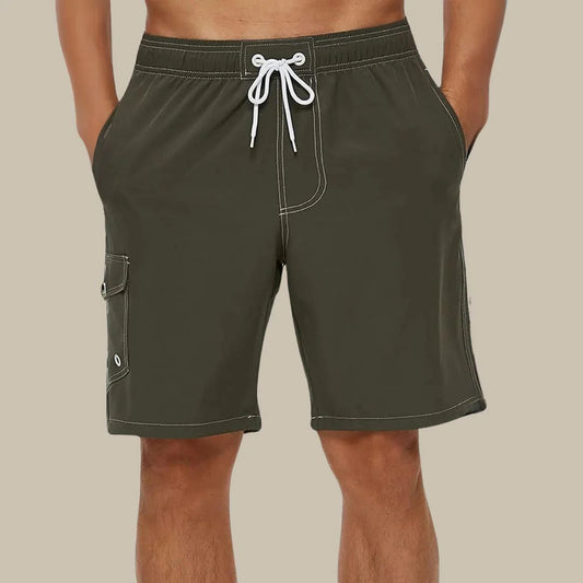 Grüne Herren-Shorts mit Kordelzug, Taschen, Freizeitmode, Sommerbekleidung.