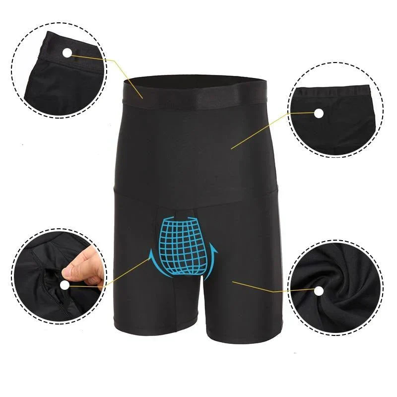 Schwarze Herren-Kompressionsshorts, atmungsaktiv, elastisch, nahtlos, Sportbekleidung.