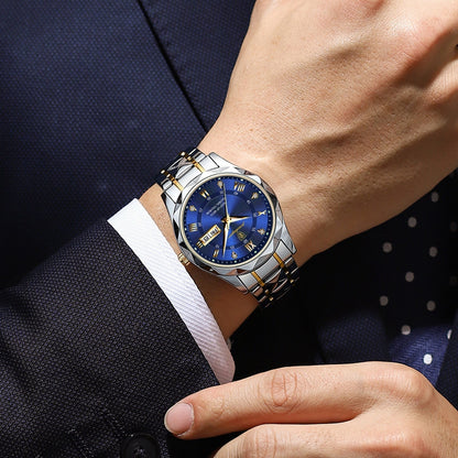 Herrenarmbanduhr, blaues Zifferblatt, Edelstahlarmband, elegantes Design, Business-Uhr.