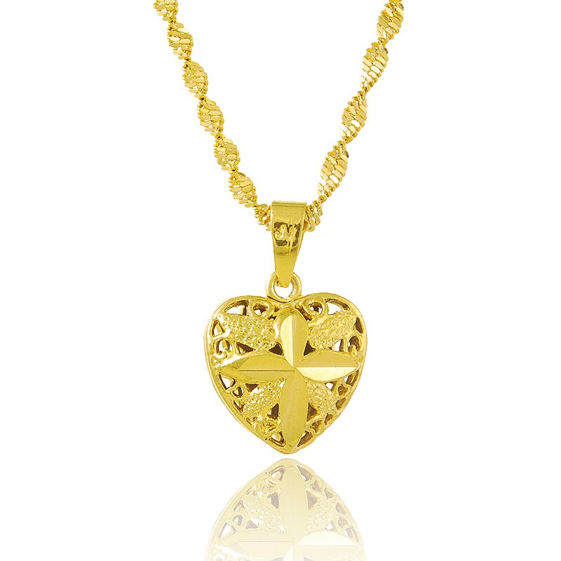Goldene Herz-Halskette mit Kreuz, filigranes Design, glänzend, Damen-Schmuck, Geschenkidee.