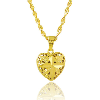 Goldene Herz-Halskette mit Kreuz, filigranes Design, glänzend, Damen-Schmuck, Geschenkidee.