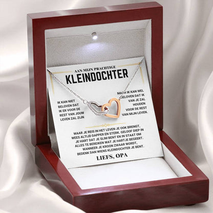 Herzkette in Geschenkbox, zweifarbig, mit niederländischer Botschaft, ideal für Enkelin, Geschenk.