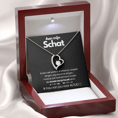 Silberne Herz-Halskette mit Zirkonia in roter Schmuckschatulle, Geschenk für Partner.