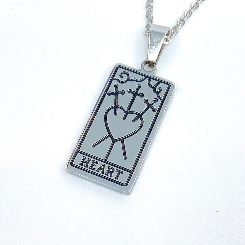 Silberne Herz-Anhänger Halskette, Tarot-Design, Edelstahl, modisches Schmuckstück
