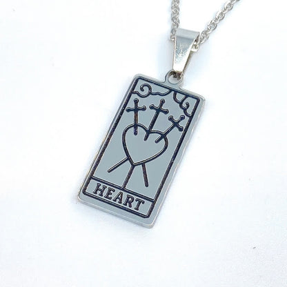 Silberne Herz-Anhänger Halskette, Tarot-Design, Edelstahl, modisches Schmuckstück