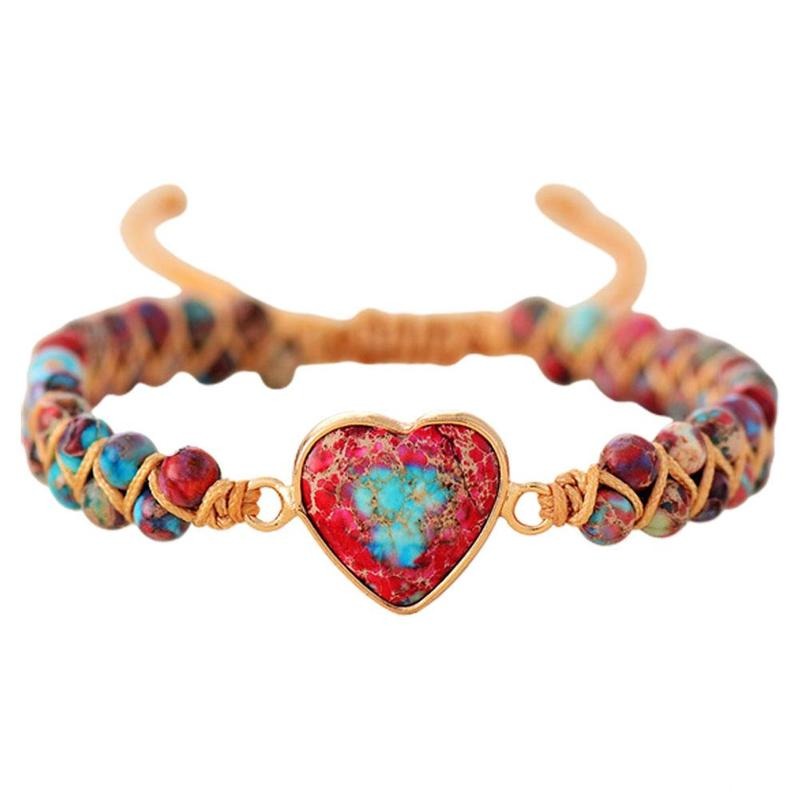Herz-Armband aus buntem Stein, handgefertigt, verstellbar, Boho-Stil, Damen-Schmuck.