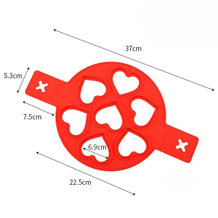 Roter Silikon-Pfannkuchenform mit Herzmotiven, 37cm, Antihaft, Backzubehör.