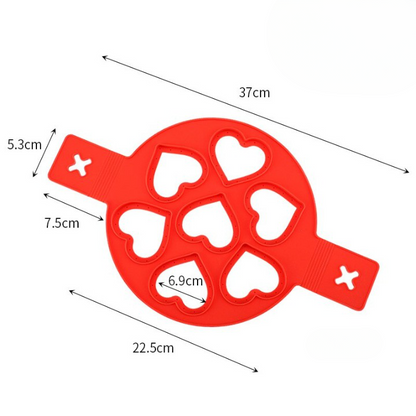 Roter Silikon-Pfannkuchenform mit Herzmotiven, 37cm, Antihaft, Backzubehör.