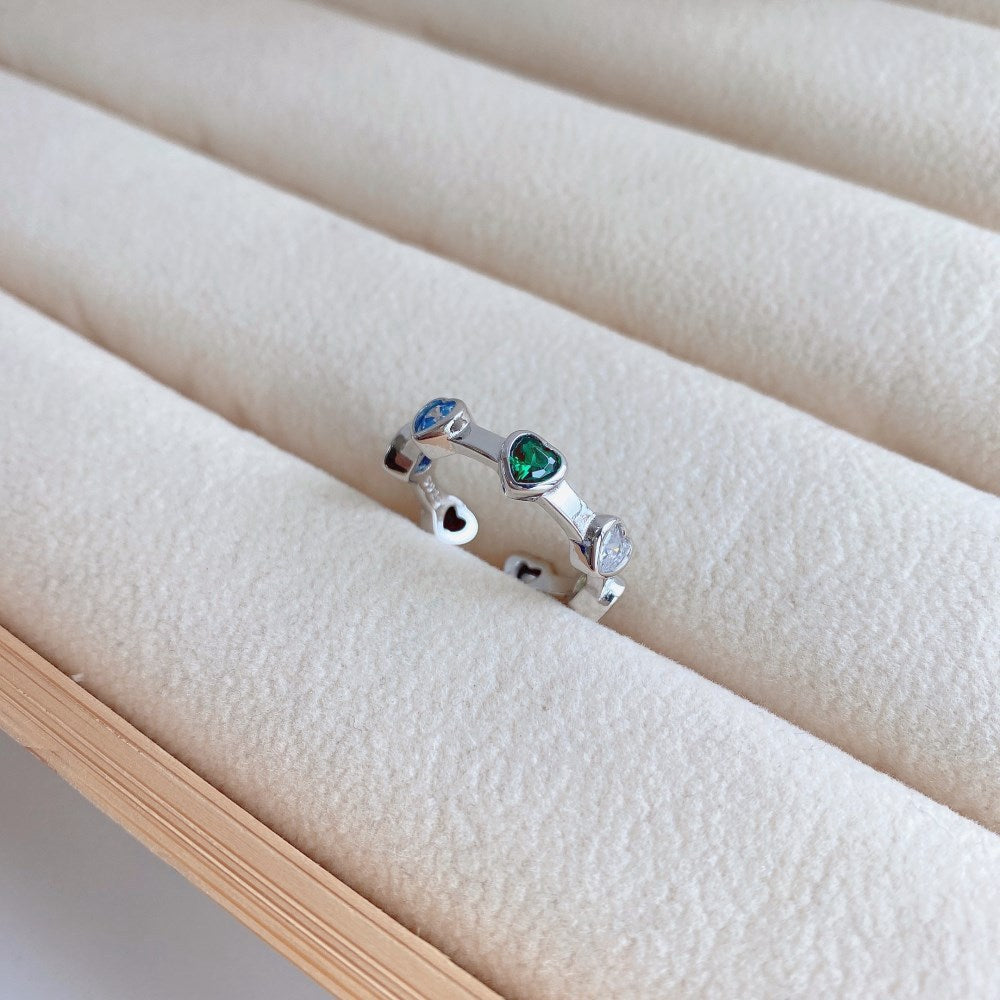 Silberring mit bunten Herzsteinen, Schmuck, Damenring, Geschenk, modisch, elegant, Accessoire
