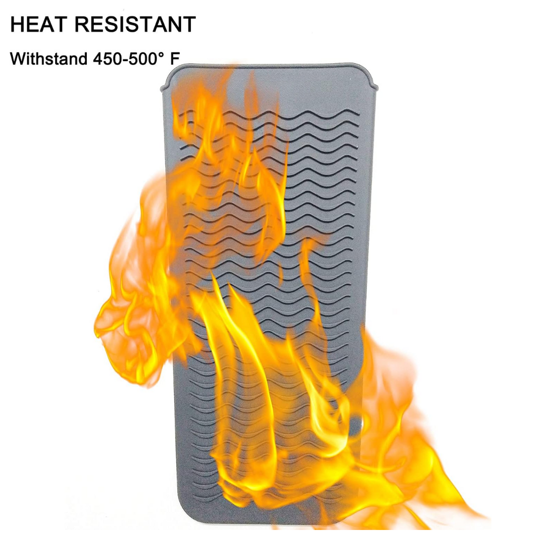 Graue hitzebeständige Silikonmatte, flammenresistent, Temperaturbereich 450-500°F.