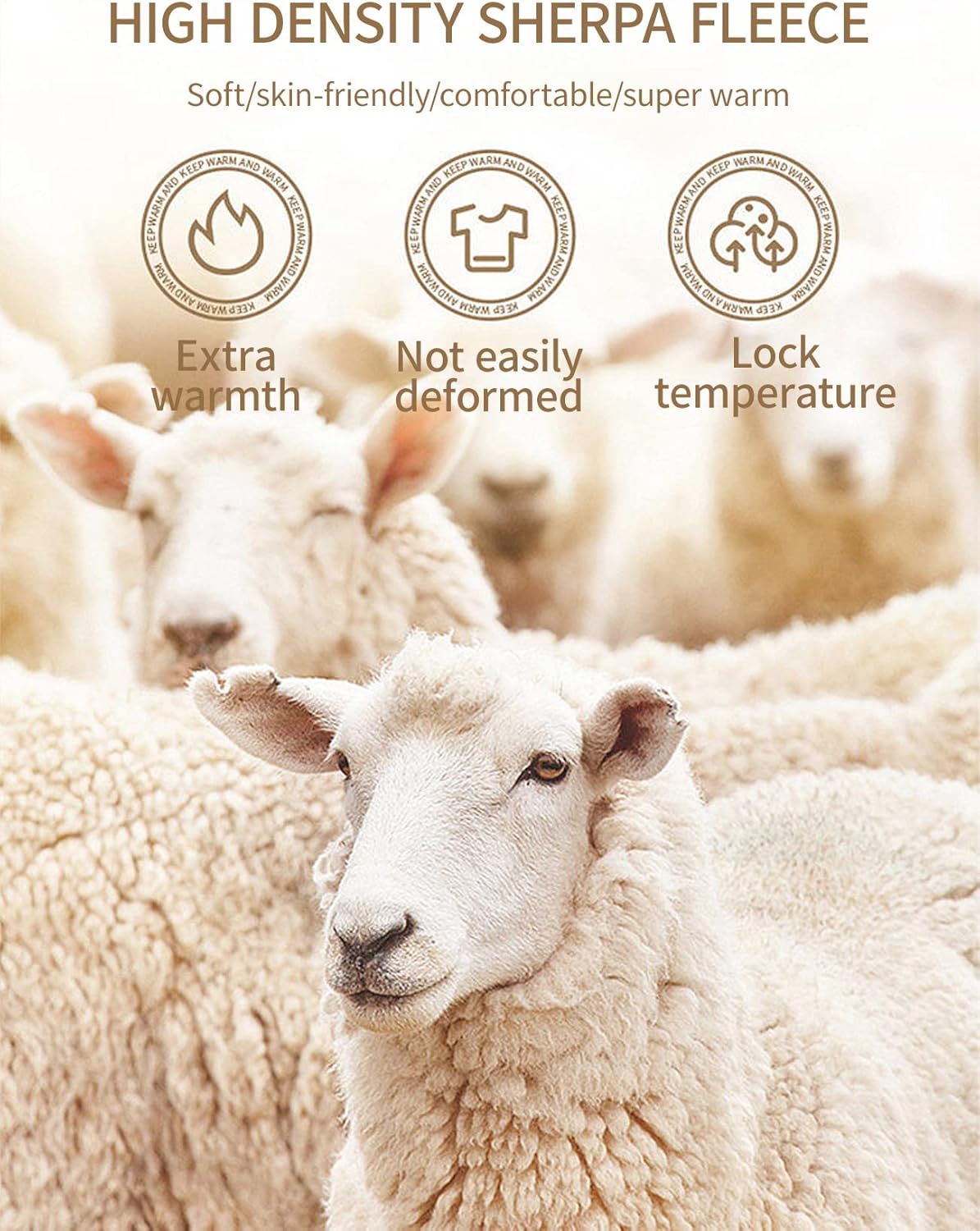 Weiße Schafe in Nahaufnahme, weiches Sherpa-Fleece, extra warm, hautfreundlich, temperaturregulierend.
