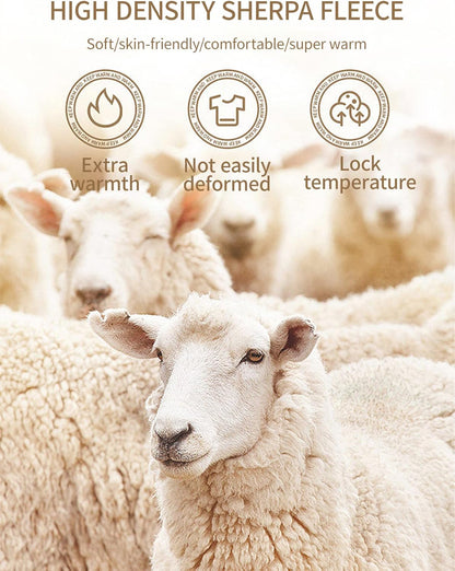 Weiße Schafe in Nahaufnahme, weiches Sherpa-Fleece, extra warm, hautfreundlich, temperaturregulierend.