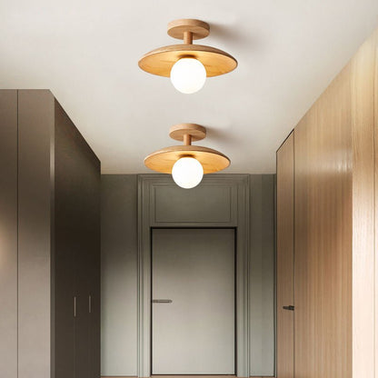 Moderne Deckenleuchte Holz rund, LED, Flurbeleuchtung, skandinavisches Design, warmweiß.