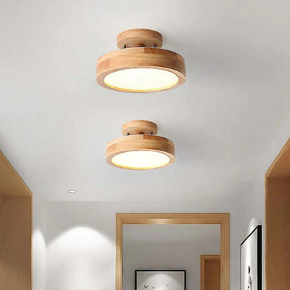 Deckenleuchte Holz rund LED modern, warmweiß, Flurbeleuchtung, skandinavisches Design.