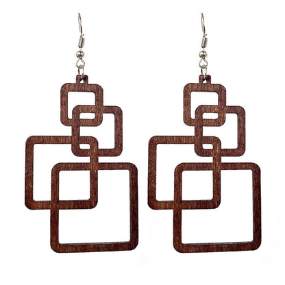 Holzohrringe geometrisch, braun, quadratisch, handgefertigt, Modeschmuck, Damenaccessoire