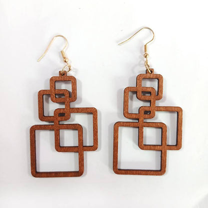 Holzohrringe geometrisch, quadratisch, braun, handgefertigt, Modeschmuck, Damenaccessoire
