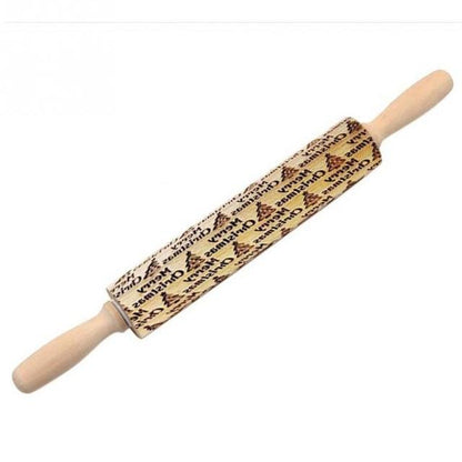 Holz-Teigroller mit Weihnachtsmotiv, geprägtes Muster, Backzubehör, Küche, Geschenkidee.