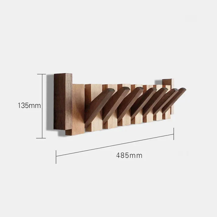 Holz-Wandgarderobe mit 7 Haken, 485mm breit, 135mm hoch, modernes Design, platzsparend.