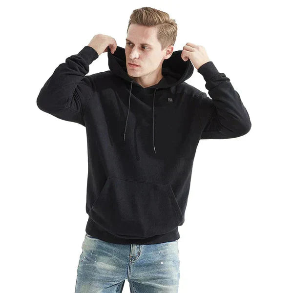 Schwarzer Herren-Hoodie, Baumwolle, Kapuze, Kängurutasche, lässig, modisch, bequem.