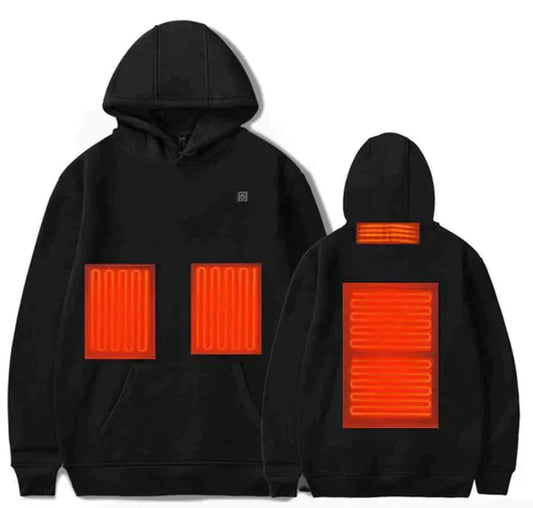 Schwarzer Hoodie mit orangen Heizelementen, Unisex, Baumwolle, modisch, warm, Winterkleidung.