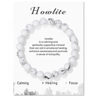 Howlith Armband, weiß, Heilstein, beruhigend, spirituell, emotionales Wohlbefinden, Fokus.