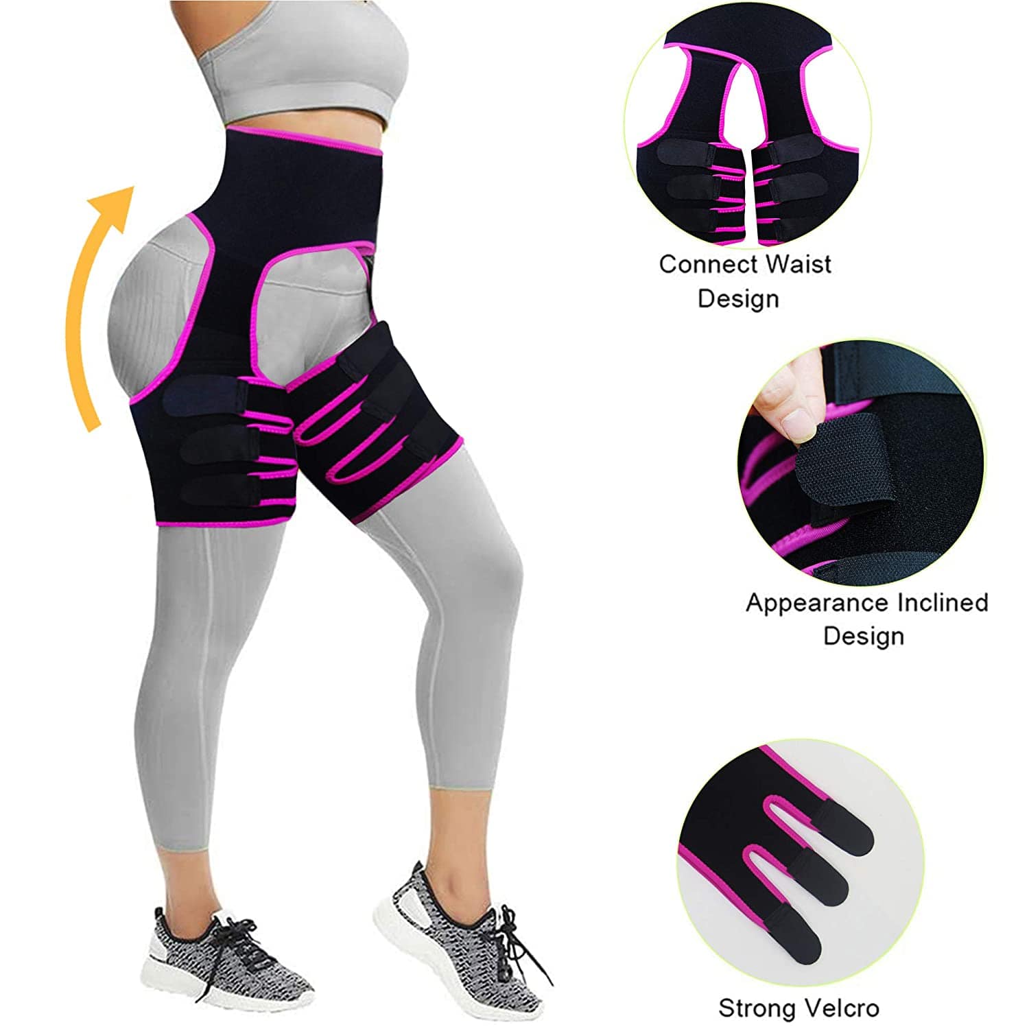Damen Hüftstützgürtel, schwarz-pink, für Ischias-Schmerzlinderung, mit Oberschenkel-Kompressionsriemen.
