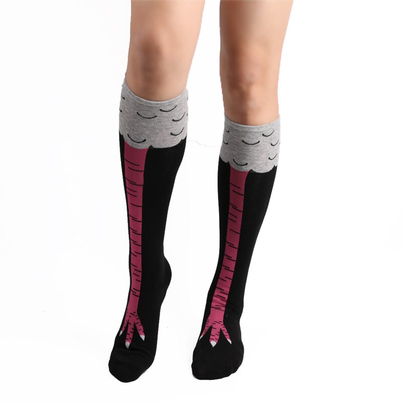 Kniestrümpfe mit Hühnerbein-Design, schwarz und grau, Baumwolle, lustige Socken für Damen.