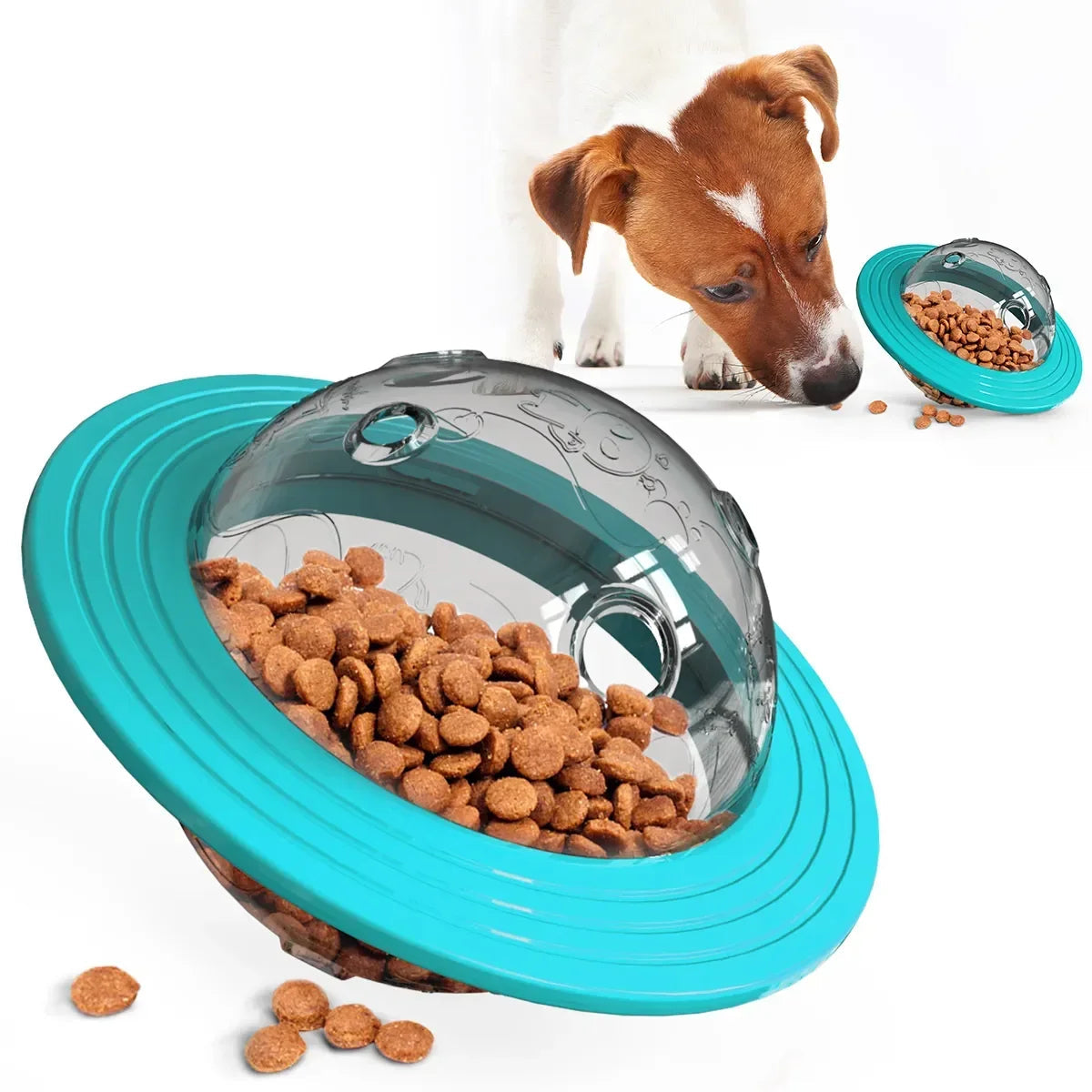 Hundespielzeug Futterspender, transparent, türkis, interaktiv, für Hunde, Leckerli-Training.