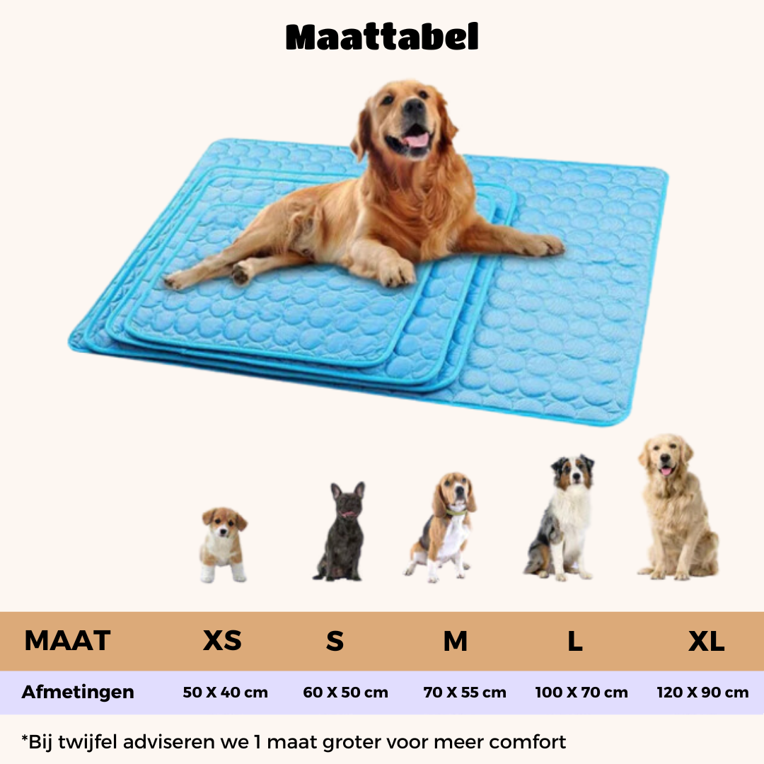 Golden Retriever auf blauer Kühlmatte, verschiedene Größen, Hundekühlmatte, Haustierzubehör.