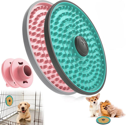 Hundeleckmatte Silikon, rutschfest, blau und rosa, für langsames Fressen, Hundeunterhaltung.