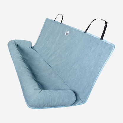 Hellblauer Hundebett-Autositz, waschbar, strapazierfähig, für Haustiere, Reisen, Komfort.