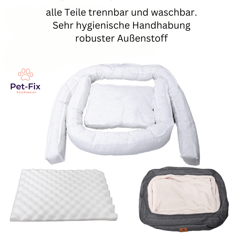 Weißes orthopädisches Hundebett, waschbar, robuster Stoff, ergonomisch, Pet-Fix.