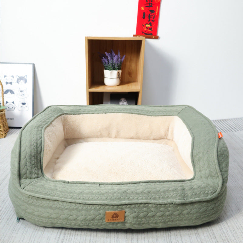 Grünes Hundebett aus Baumwolle, rechteckig, weich, gemütlich, ideal für Haustiere.