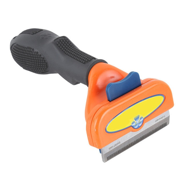 Orange-schwarzer Haustier-Fellpflegekamm mit ergonomischem Griff für Hunde und Katzen.