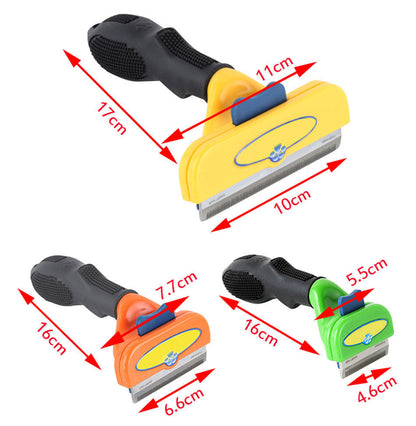 Hundebürste Entfilzungskamm, gelb, orange, grün, ergonomischer Griff, verschiedene Größen.