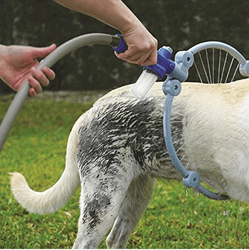 Hundedusche Werkzeug, blau, zur Fellreinigung, Outdoor, handgehalten, effizient, Haustierpflege.