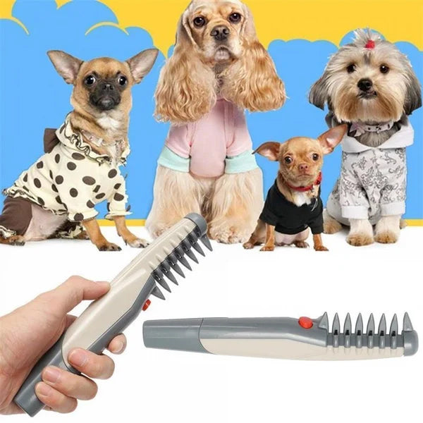 Elektrischer Haustierkamm für Hunde, grau, ergonomisch, ideal für Fellpflege und Entwirrung.