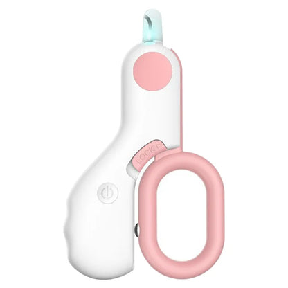 Tragbarer weiß-rosa Hundekotbeutelspender mit LED-Licht und Haken für unterwegs.
