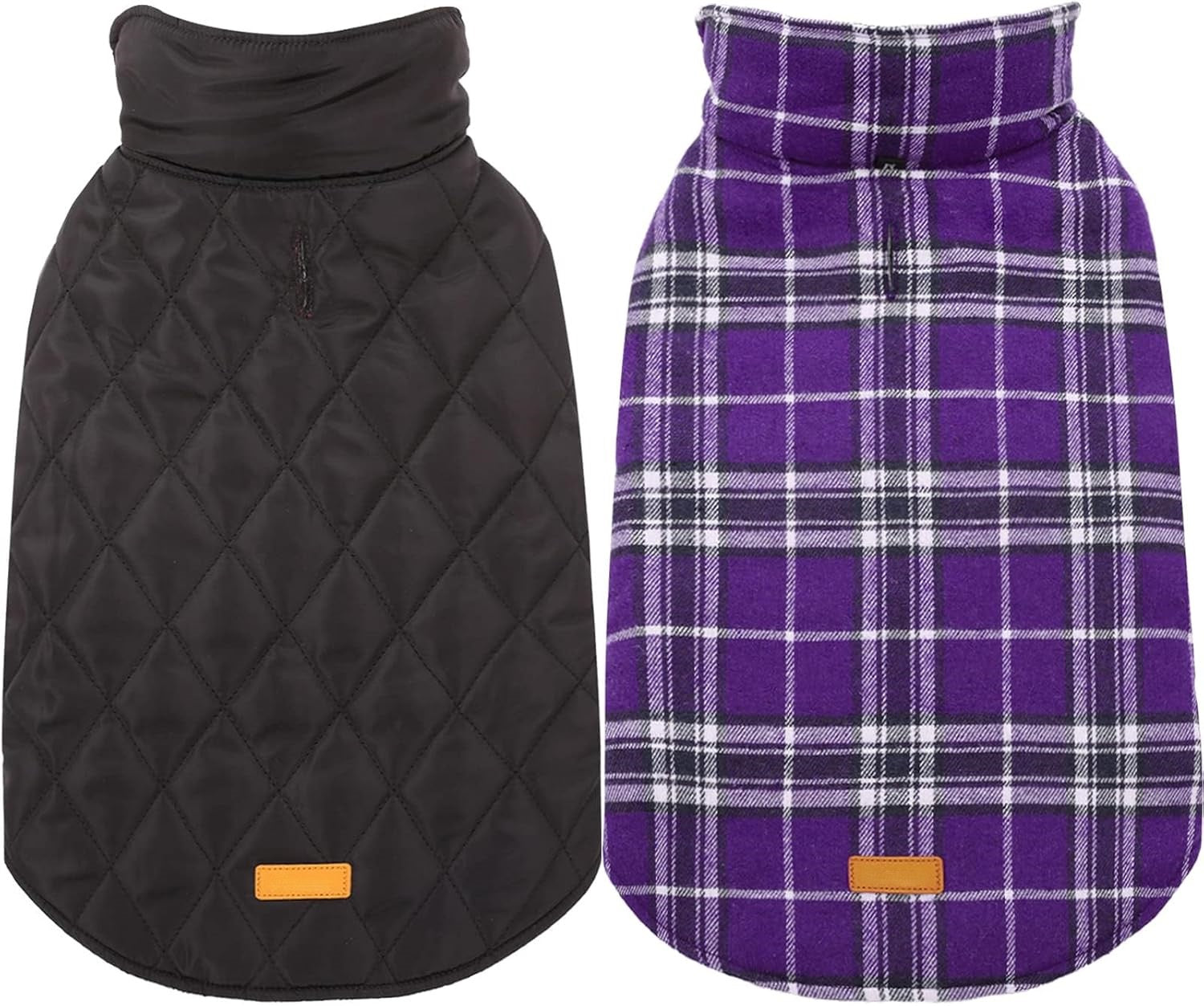 Schwarzer und lila karierter Hundemantel, wasserdicht, warm, Winterbekleidung für Haustiere.