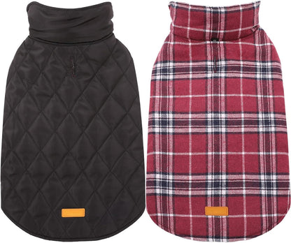 Schwarzer und karierter Hundemantel, wendbar, warm, wasserdicht, Winterbekleidung.