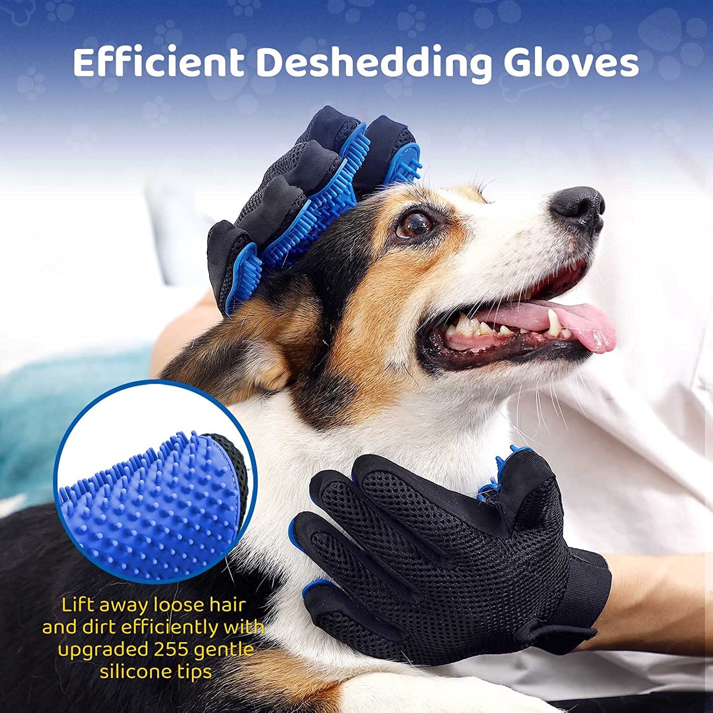 Hundekamm-Handschuhe, schwarz-blau, Silikon, Fellpflege, Haustierpflege, effiziente Haarentfernung.