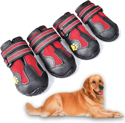 Rote und schwarze Hundeschuhe mit Klettverschluss, rutschfest, für Outdoor-Aktivitäten.