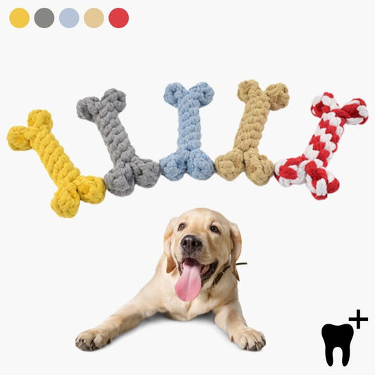 Hundespielzeug Kauknochen Set, 5-teilig, bunt, Baumwolle, Zahnpflege, langlebig, für Welpen.