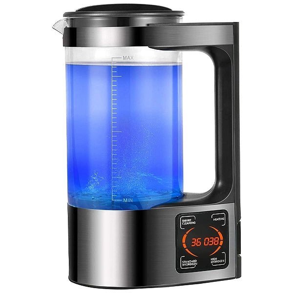 Elektrischer Wasserionisierer, schwarz, mit digitalem Display, erzeugt wasserstoffreiches Wasser.