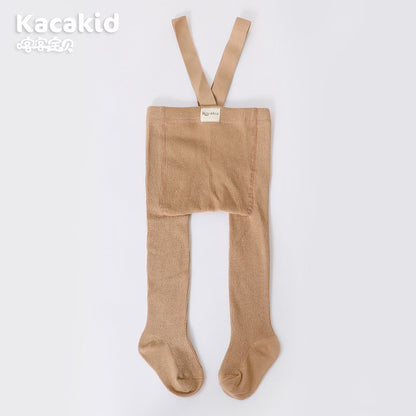 Beige Kinderstrumpfhose mit Hosenträgern, Baumwolle, Kacakid, bequem, modisch.