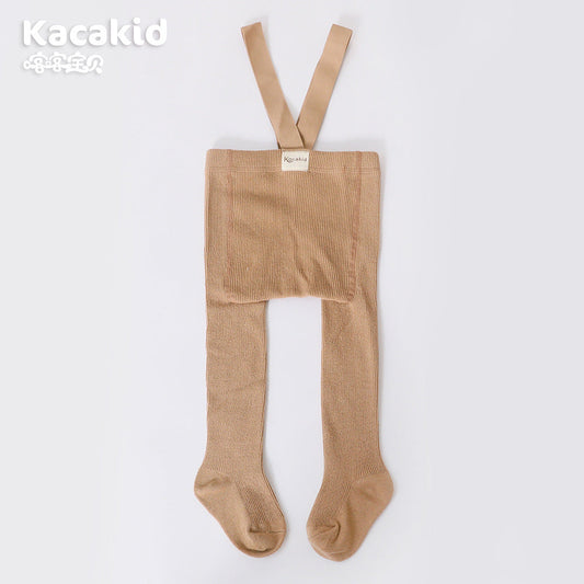 Beige Kinderstrumpfhose mit Hosenträgern, Baumwolle, Kacakid, bequem, modisch.