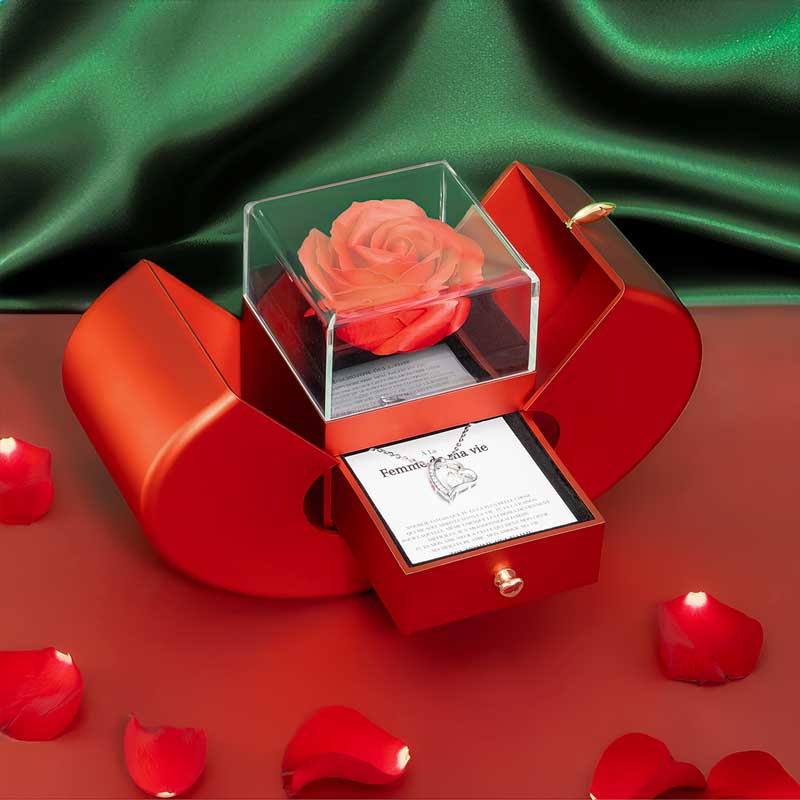 Coffret Rose Éternelle och hennes kärlekshalsband - Till kvinnan i mitt liv - Glöm aldrig...