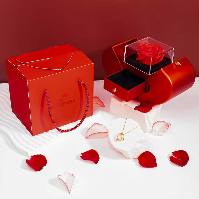 Coffret Rose Éternelle och hennes kärlekshalsband - Till kvinnan i mitt liv - Glöm aldrig...
