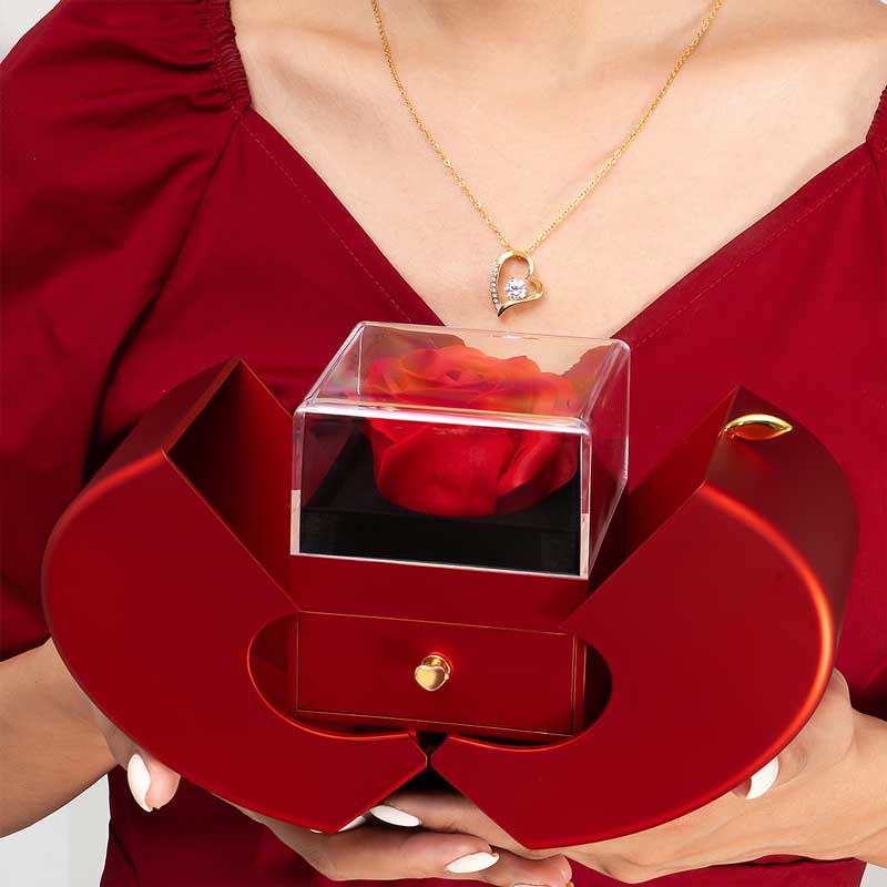Coffret Rose Éternelle och hennes kärlekshalsband - Till kvinnan i mitt liv - Glöm aldrig...